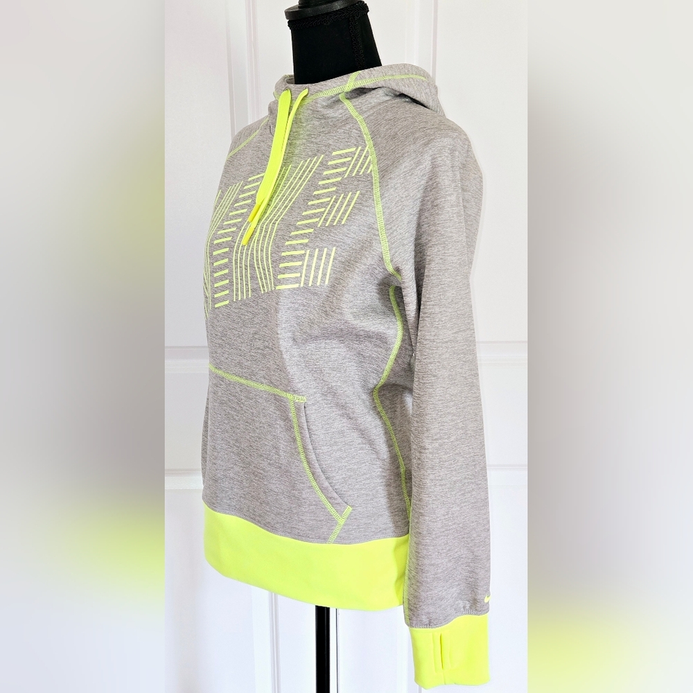 NIKE Therma-Fit Hooded Sweatshirt Gray & VIibrant Yellow Sz Sm - Picture 3 of 7